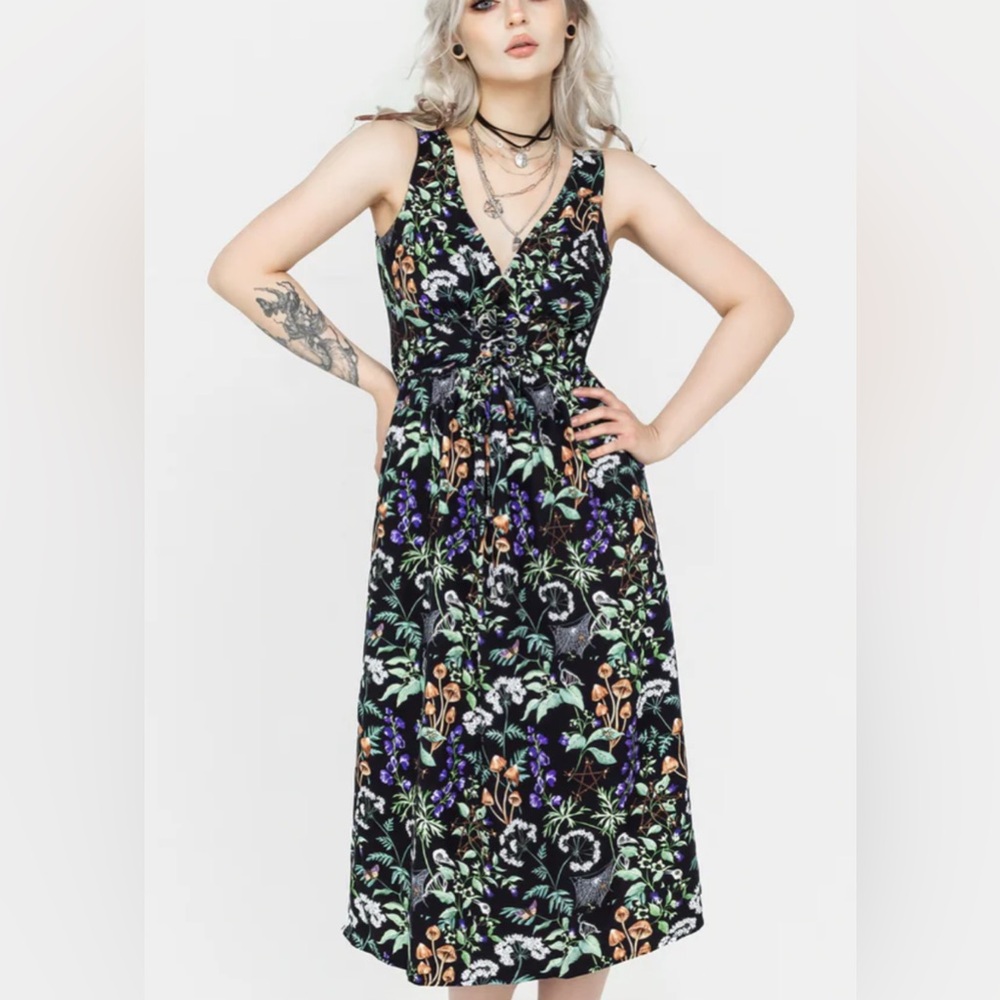 Disturbia Vesna Lace Front Dress Floral Sleeveless Gothic size 10